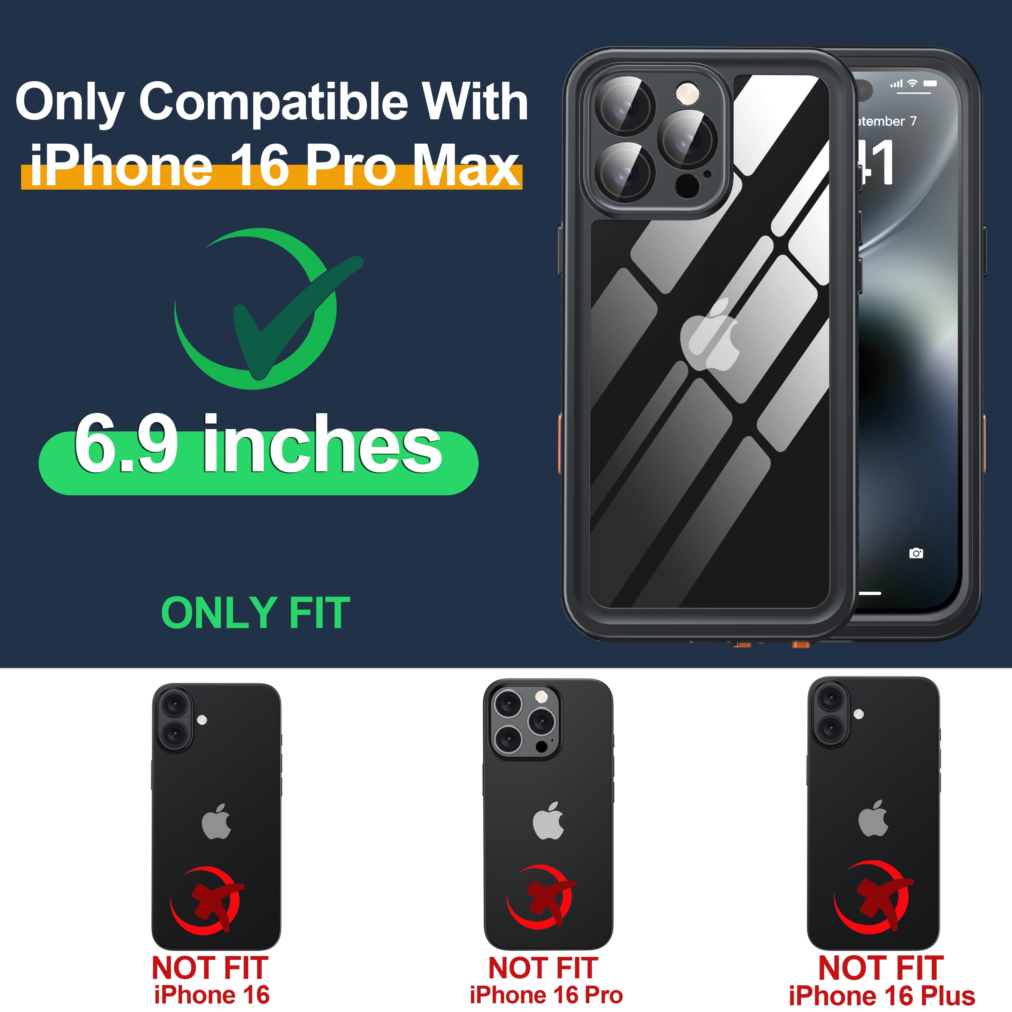 ANTSHARE for iPhone 16 Pro Max Case, Double Front Frame Built-in HD Screen Protector + Privacy Screen Protector, Waterproof Phone Case for iPhone 16 Pro Max-Black