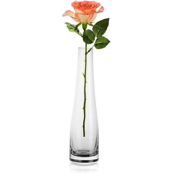 Bamboopack Vase en Verre Soufflé Fait Main - Forme de Bouteille Claire et Transparente - Parfait pour Fleurs à Tige Unique - Décoration de Mariage, Bureau à Domicile, Salle à Manger