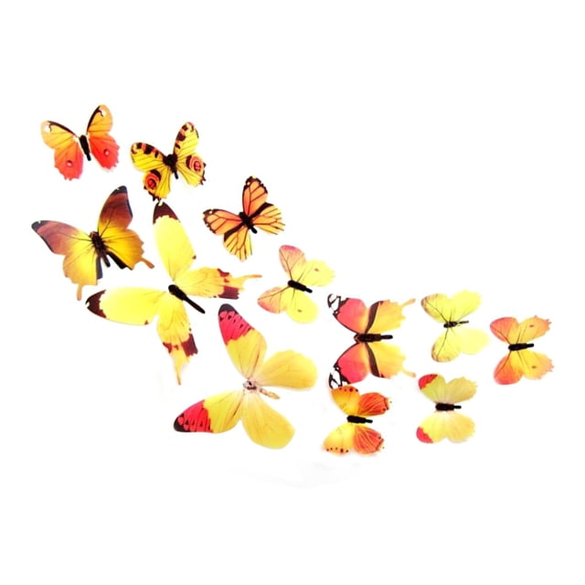 facefd 1/2/3/5 TureClos 12pcs Wall Stickers PVC Simulation Insect Wall Decals Waterproof Wallpapers for Home Decoration Yellow 1 Pc