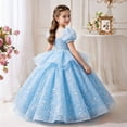 thumbnail image 6 of AHTJRT Girls Sequin Sheer Dress Bubble Sleeve Butterfly Cute A-Line Dresses Wedding Bridesmaid Princess Pageant Gowns Blue 7-8 Years, 6 of 7