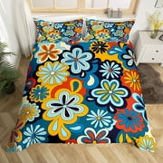 YST Groovy Flower Duvet Cover for Girls Women,Colorful Funky 60s 70s Flower Bedding Set King,Retro Boho Daisy Doodle Comforter Cover,Vintage Rustic Floral Bed Sets with 2 Pillowcases