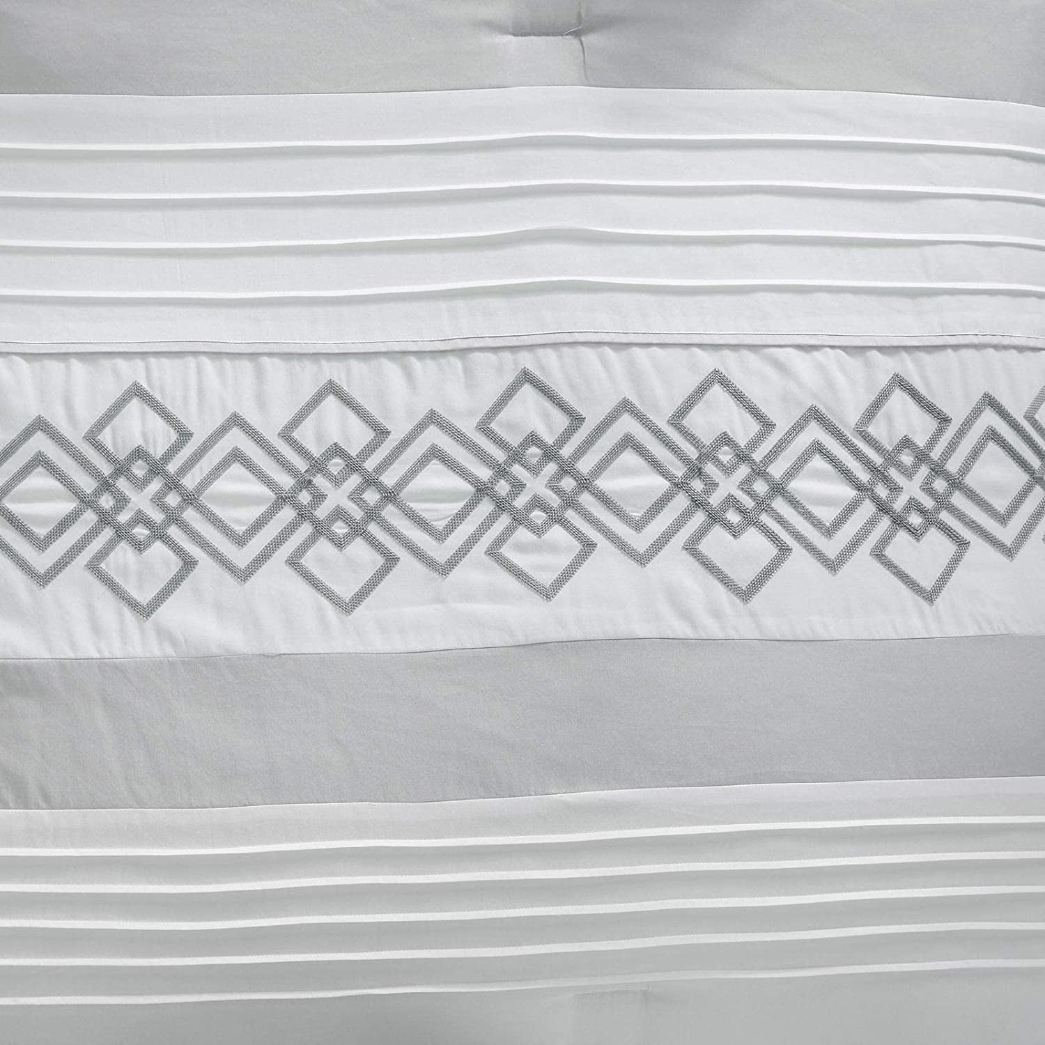 Chezmoi Collection Ariel 7-Piece Geometric Chenille Embroidery Comforter Bedding Set, California King, Gray