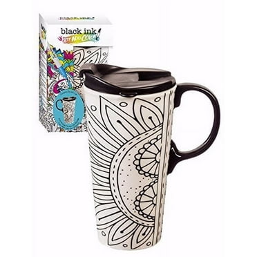 Cypress Home Burst of Color Coloring Book Ceramic Travel Coffee Mug, 17 ounces
