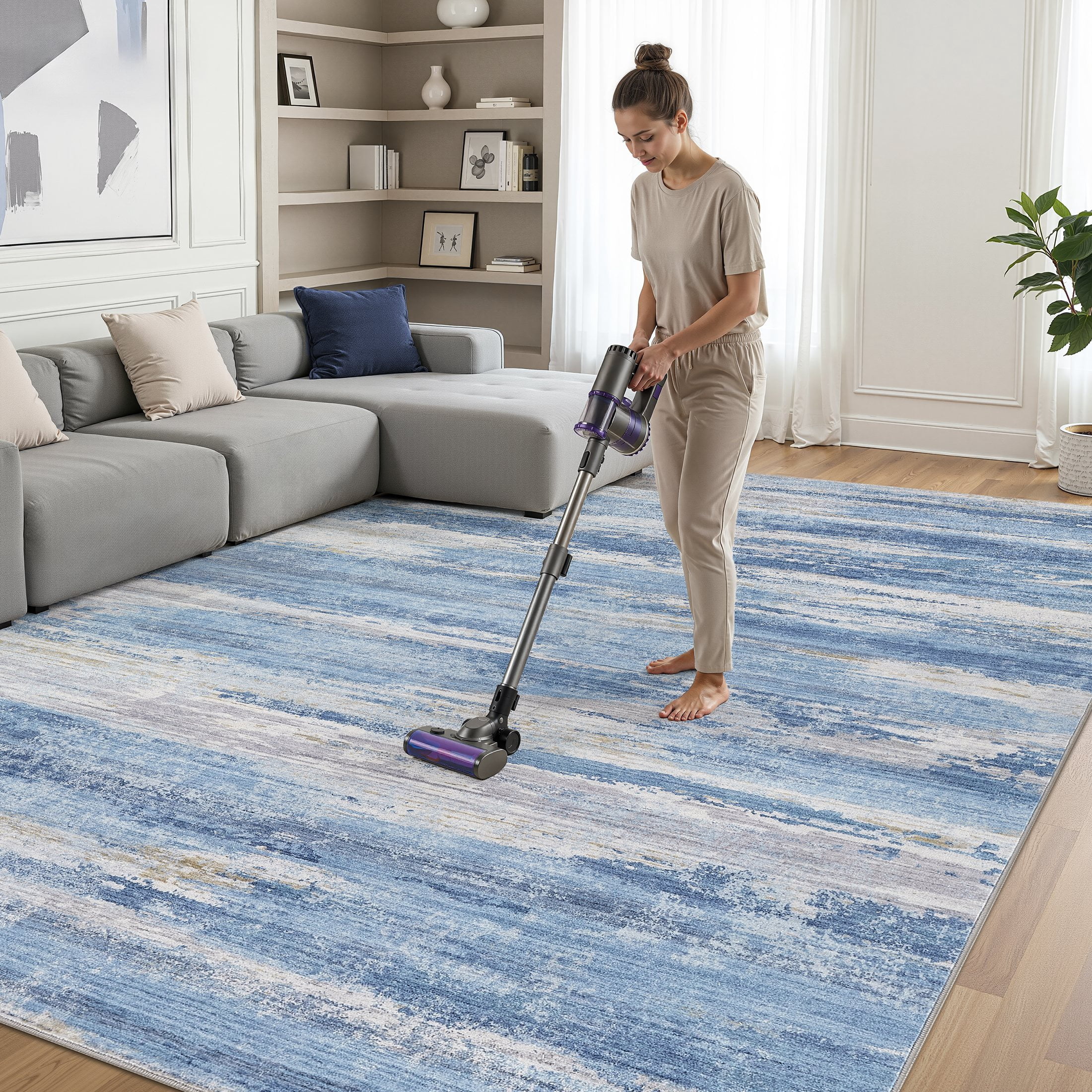 UERMEI 10'x12' Area Rugs for Living Room, Modern Abstract Washable Rug for Bedroom Dining Room Office, Non-Slip Soft Low Pile Home Decor Carpet Accent Rug, Sky Blue