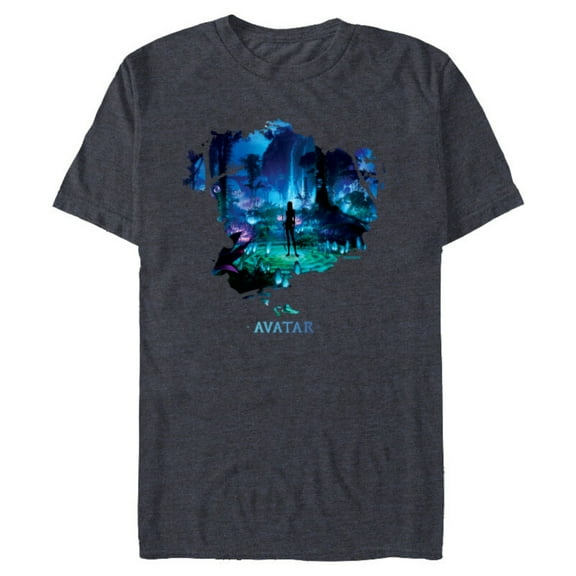Avatar Na’vi in Pandora Jungle at Night with Logo - Short Sleeve Blended T-Shirt for Adults - Customized-Navy Heather