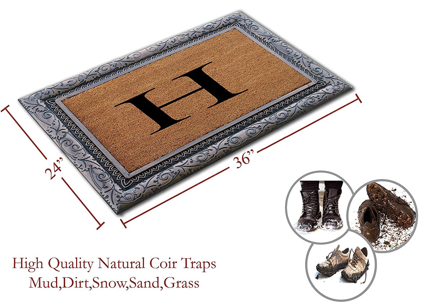 A1HC First Impression Rubber and Coir Albena 24" X 36" Bronze Finished Heavy Duty Monogrammed Doormat