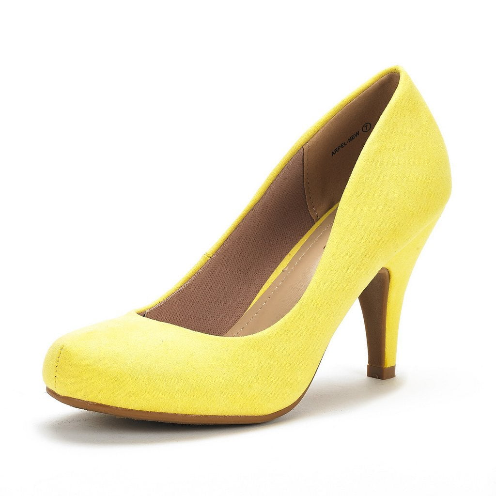 yellow low heel pumps