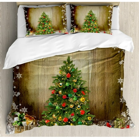 London Themed Duvet Covers Christmas Duvet Cover Set, Festive Pine Tree with Present Boxes on Snowy Board Xmas at Countryside Theme, Decorative Bedding Set with Pillow Shams, Multicolor, by Ambesonne ()