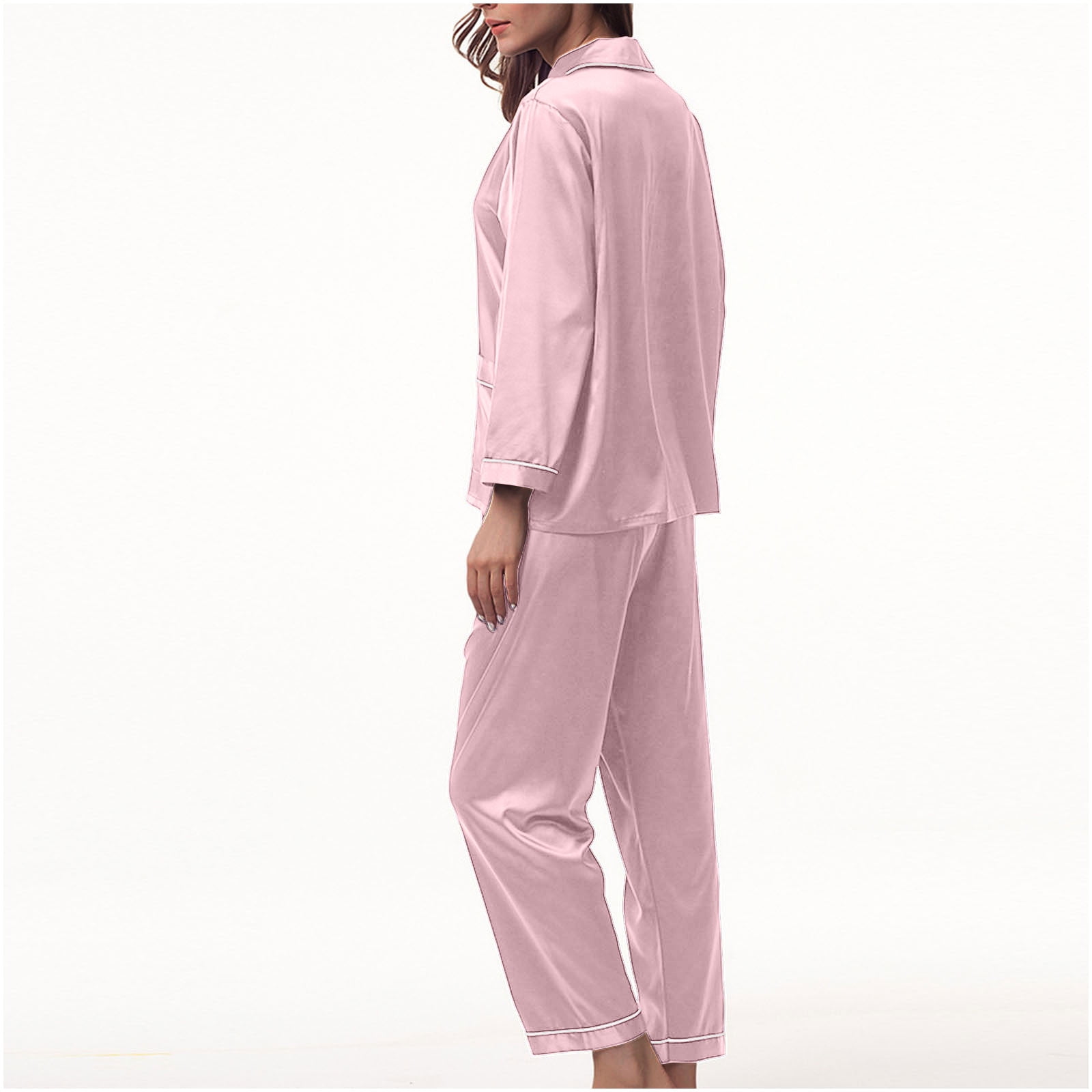 BONIXOOM Couples Christmas Pajamas Christmas Pajamas Women Sleepwear None Long Sleeve Solid Sleepwear Sets Pink XXL
