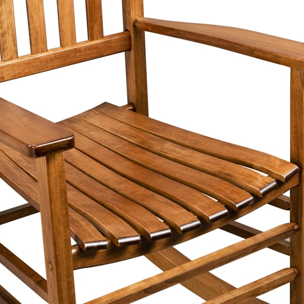 Original Color Square Wooden Rocking Chair with Solid Wood Frame, Indoor/Outdoor Stable Rocker for Patio, Porch & Living Room