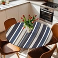 thumbnail image 3 of Colored Stripes Fitted Tablecloth with Elastic Edged, Round Table Cloth for Dining Table, Blue Black White Brown Abstract Lines Waterproof Oil Proof Table Cover for Indoor Outdoor 36"-44", 3 of 8