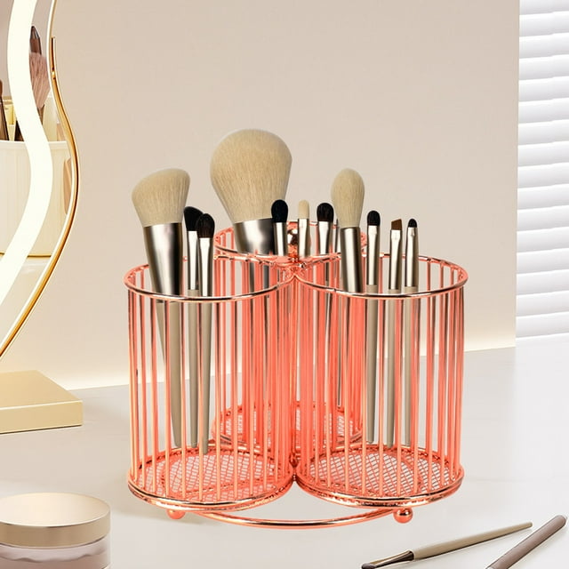 Organizador de Cubiertos Giratorio de Metal | Soporte para Utensilios de Metal con 3 Compartimentos y Rotación de 360° | Cubiertos de Cocina En Oro Rosa para Uso En Casa y En La Mesa Del Restaurante