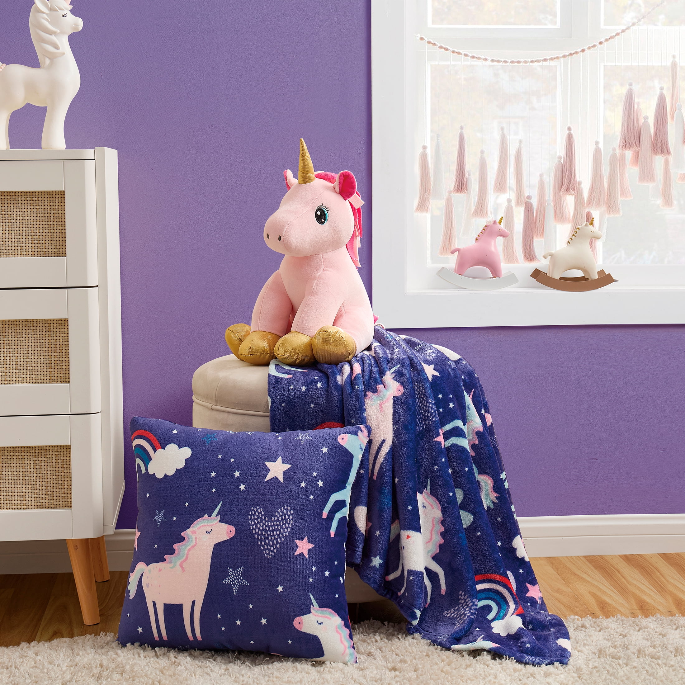 Olivia & Finn Multi Unicorn Throw and Decorative Pillow Set (3 Count)