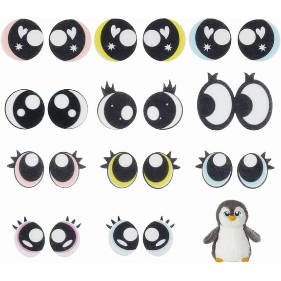 44 Pairs 11 Styles Felt Eyes 28~56mm Crochet Eyes Round/Oval Eyes with Lashes Amigurumi Eyes Craft Eyes Heart Felt Eyes Kawaii Eyes