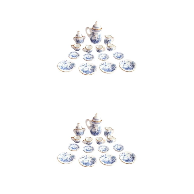 maskred Mini House Tableware Set Miniature Kitchen Ornament Interesting 1/12 Scale Scene Layout Dinnerware Kit Models Props Blue flower 2Set