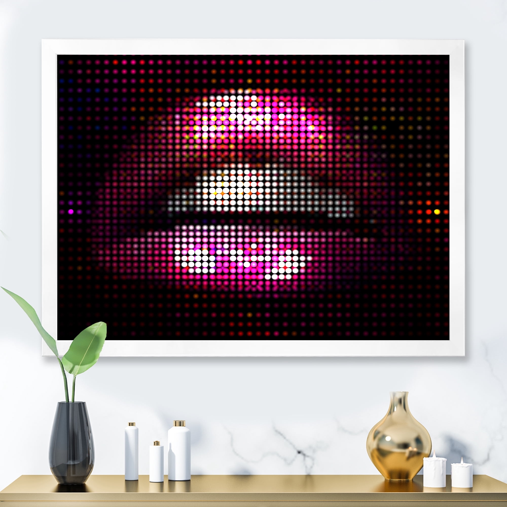 Designart 'Detail Of Pixellated Pink Woman Lips' Modern Framed Art Print