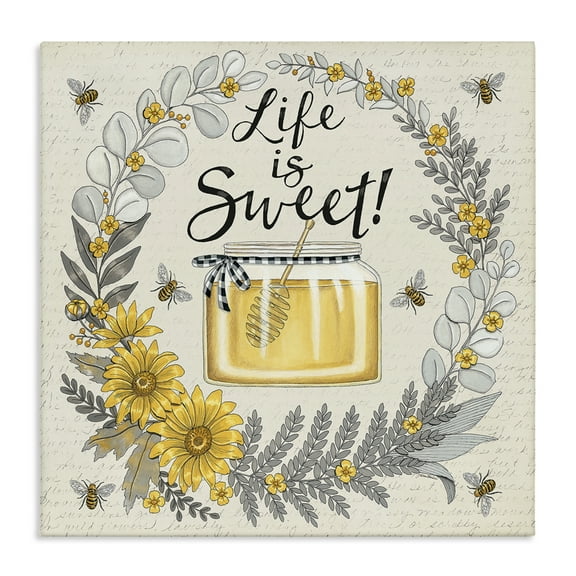 Stupell Industries Life Is Sweet Wreath Plants & Flowers Painting Wrapped Canvas Art Print Wall Art, 17 x 17