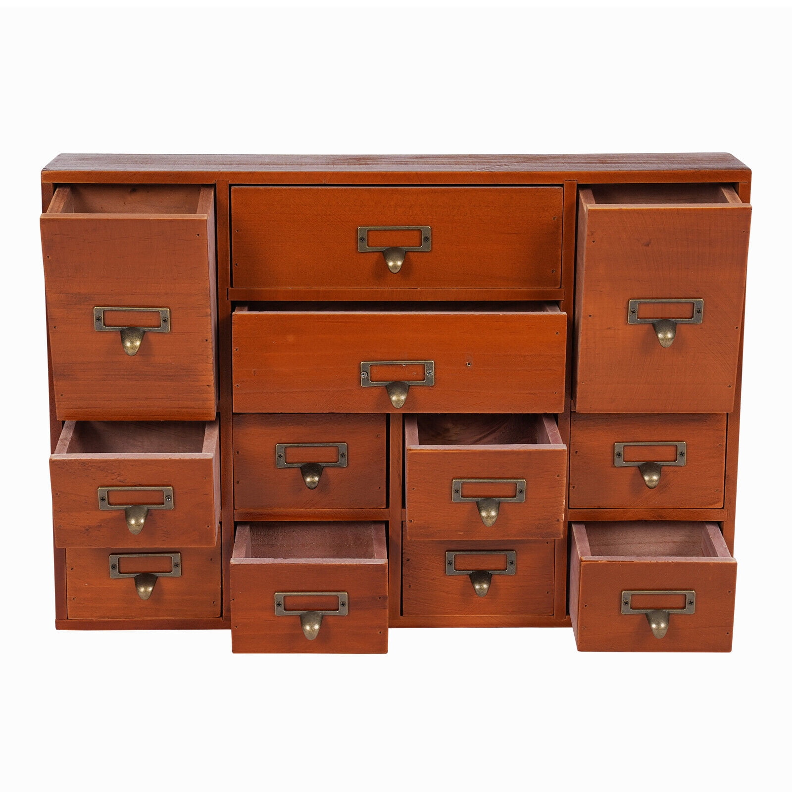 Wooden Desktop Organizer 12 Drawers, Large Wood Storage Drawer Unit for Desk Accessories, Office Supplies, Makeup, Jewelry, Craft Cabinet with Metal Handles & Label Slots - No Assembly Required