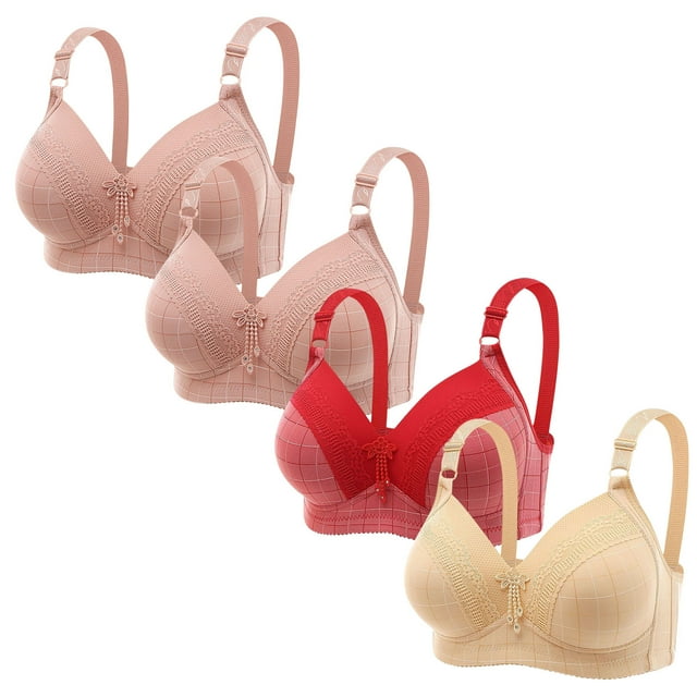 fheaev Summer Savings Clearance Front Closure Bras For Women Full Coverage Plus Size Bralette Bra 4PC Women Plus Size Lace Plaid Printing Non-Steel Ring Non-Magnetic Buckle Underwear Bra