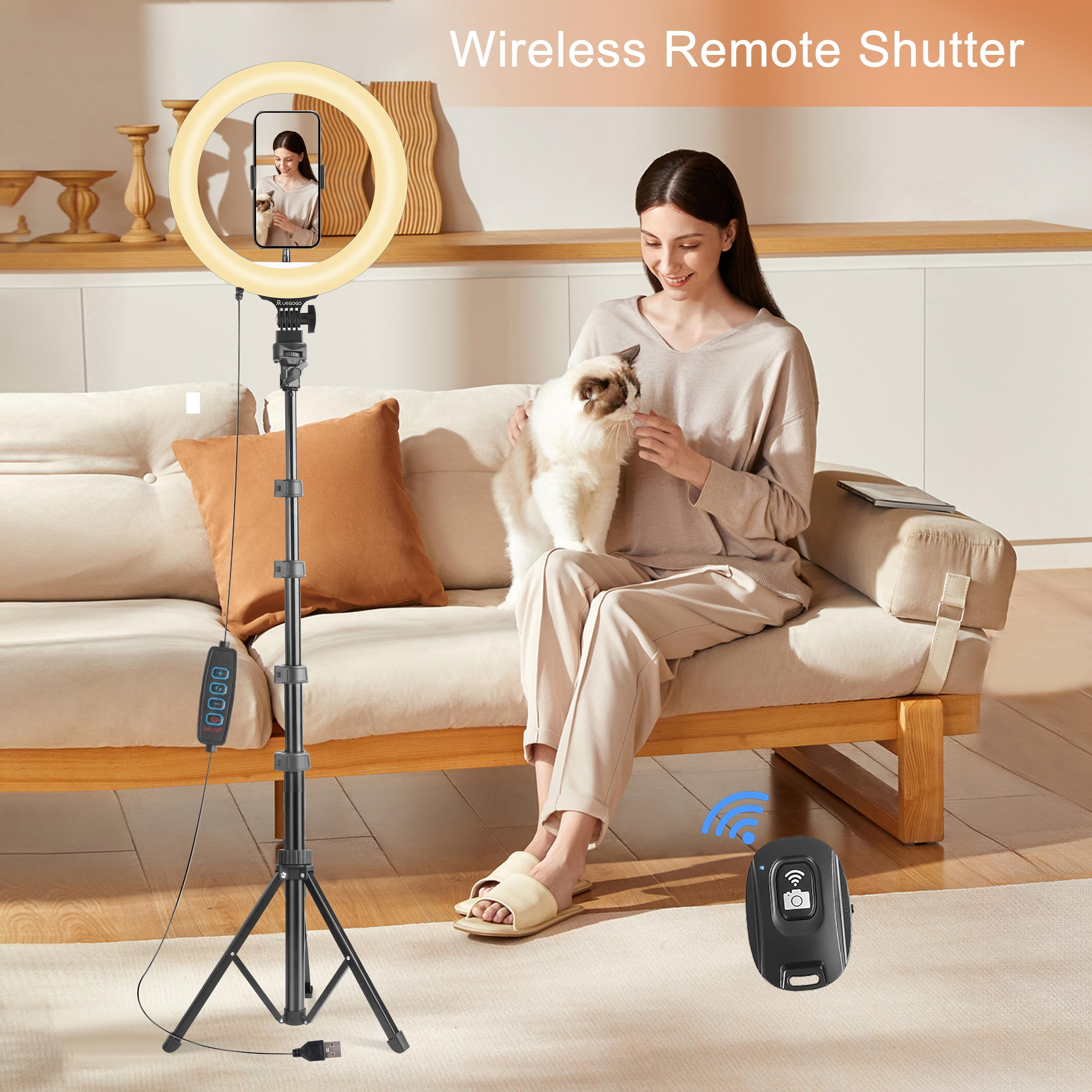 10" Ring Light w/ 68" Tripod - Dimmable, Remote & Mini Stand for Phone/Makeup/TikTok