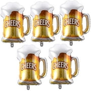 Eastjing 5Pcs Foil Balloons Beer Cups Cheers Mylar Helium Balloons Beer Day Party Decor