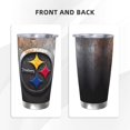 thumbnail image 3 of Taza térmica duradera de acero inoxidable 304 con tapa y pajita con temática del equipo de fútbol de los Steelers Taza térmica de acero inoxidable de 20 oz Taza para automóvil Adecuada para bebidas, 3 of 8