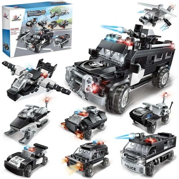 ENP City Police Building Set, 680 Pcs Building Block for Boys Girls, Armored Vehicles with Cop Cars Building Toy, Gift for Kids 6-18, Black