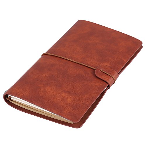 PU Leather Travel Diary Notebook, Classic Personalized Journal Diary Refillable Notepad for Men and Women(Brown)