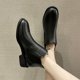 thumbnail image 4 of NECHOLOGY Botas Mujer Adulto Femenino Zapatos Botines mujer mujer cuero artificial Color sólido otoño suela gruesa tacones cuadrados Slip On Botines cortos zapatos de punta redonda (Black, 6.5), 4 of 7