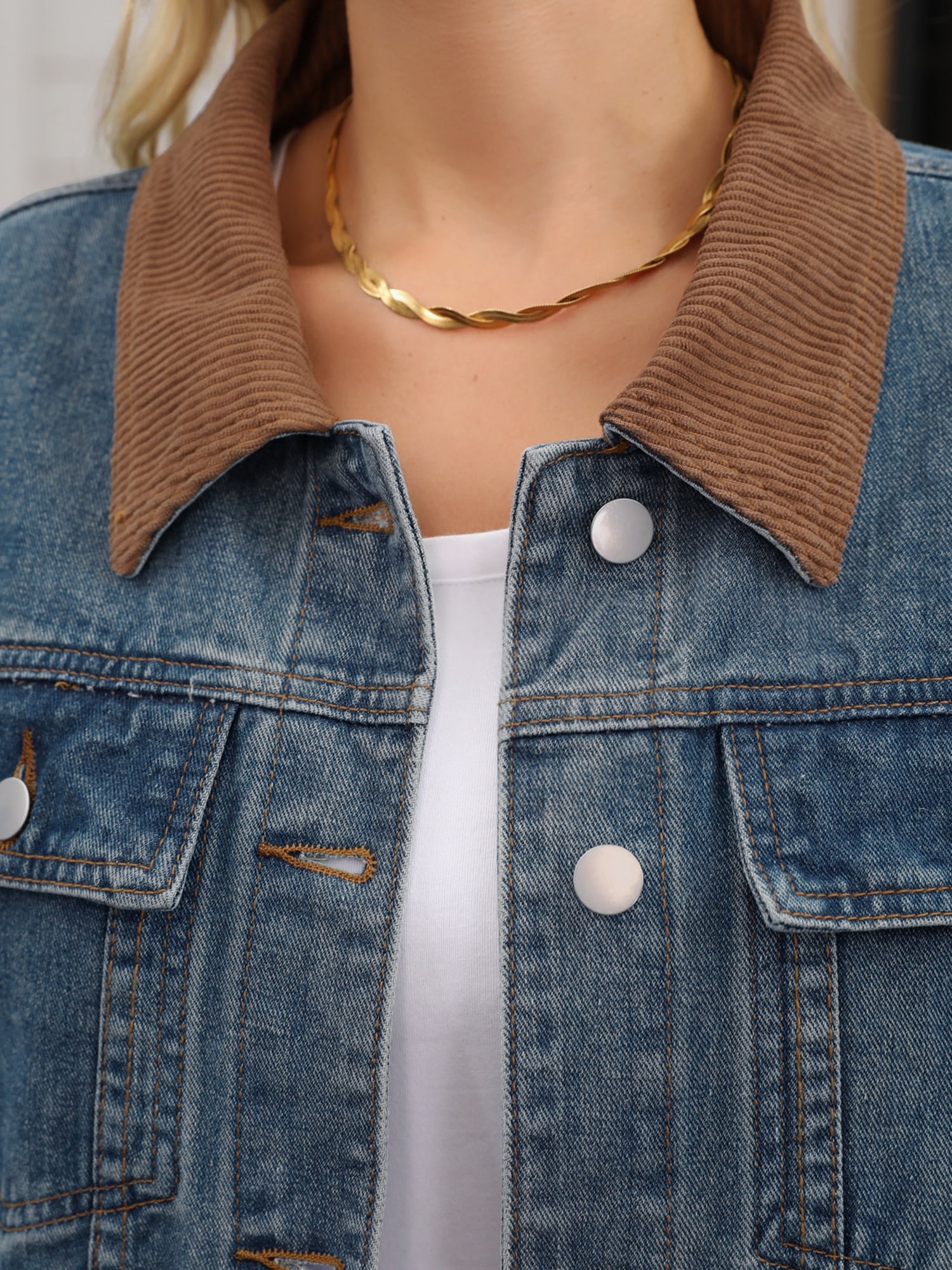 DARING DIVA Women's Button Down Corduroy Collar Long Sleeve Shacket 2XL Retro Blue