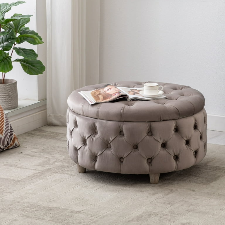 WestinTrends Wordford Round Velvet Tufted Storage Ottoman Velvet Gray Walmart