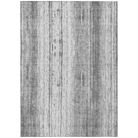 HomeRoots 589876 9 x 12 ft. Striped Washable Indoor & Outdoor Rectangle Area Rug, Gray & Ivory