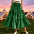 thumbnail image 2 of Ihhxva Pleated Skirt for Women Velvet Tiered Long Drawstring Maxi Elastic Waist Winter Holiday Gathering S-2XL, 2 of 9