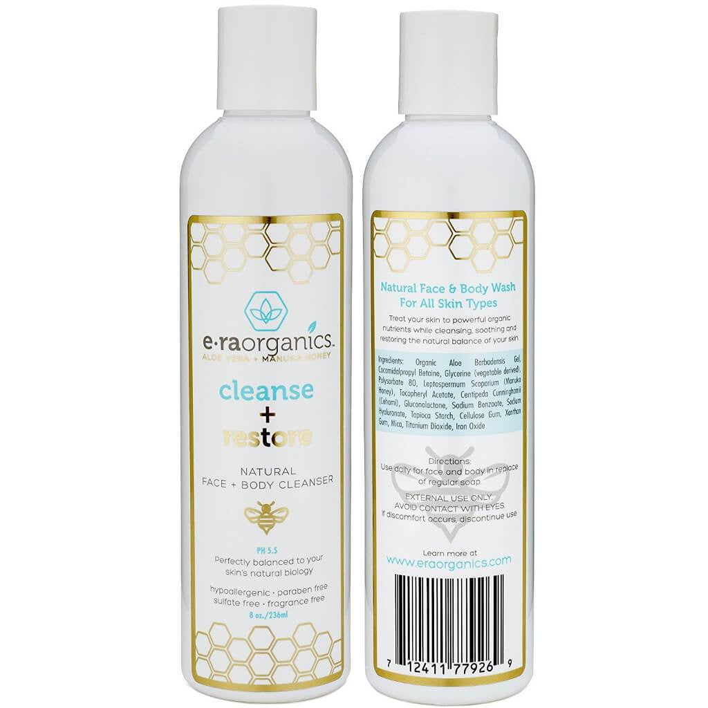 Era Organics Moisturizing Face Wash For Sensitive Skin - Gentle Sulfate Free Facial Cleanser and Body Wash with Organic Aloe Vera & Soothing Manuka Honey for Dry, Oily, Cracked, Damaged, Itchy Skin