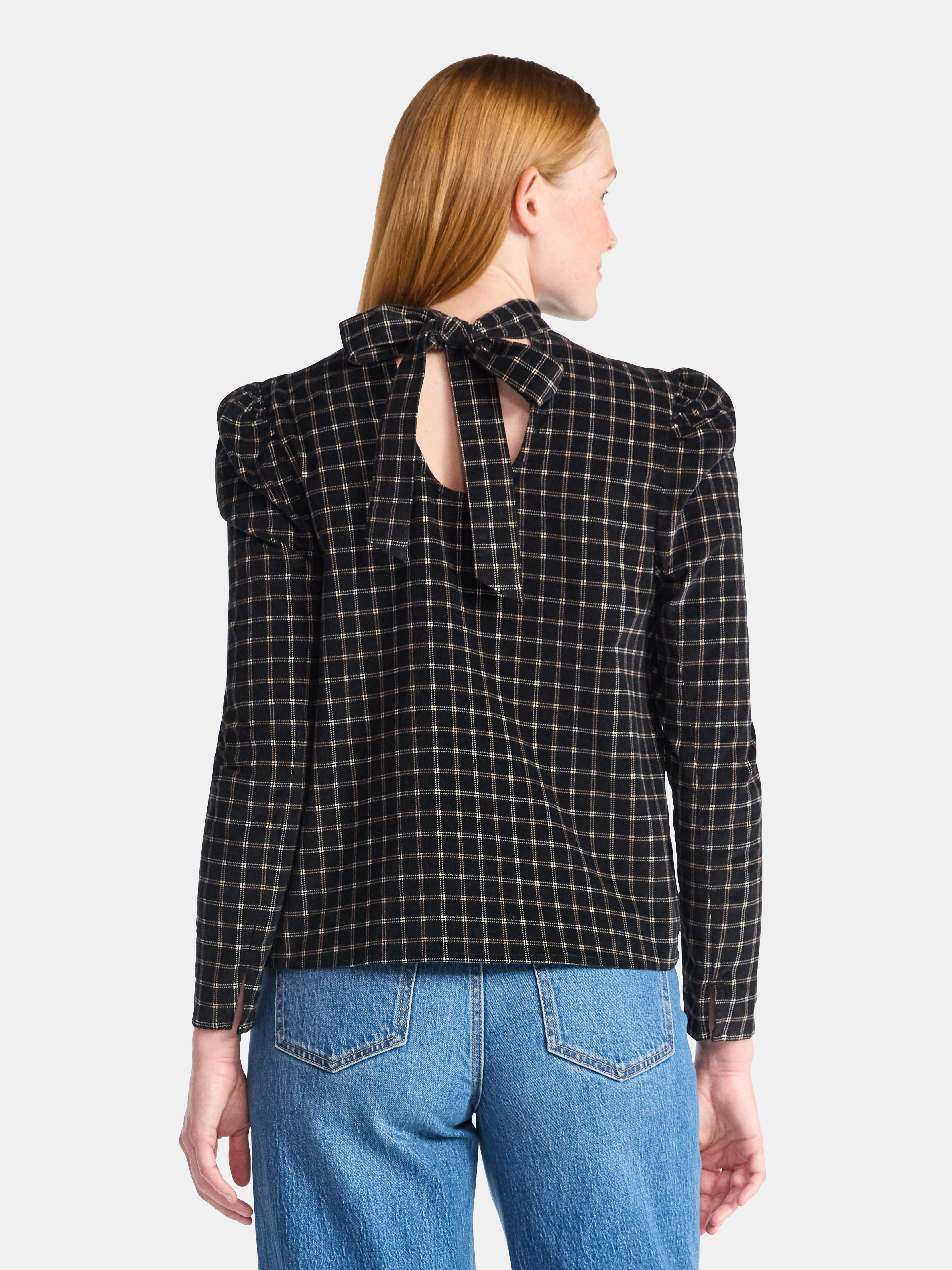 Time and Tru Women's Tie Back Corduroy Top with Long Sleeves, Sizes XS-XXXL