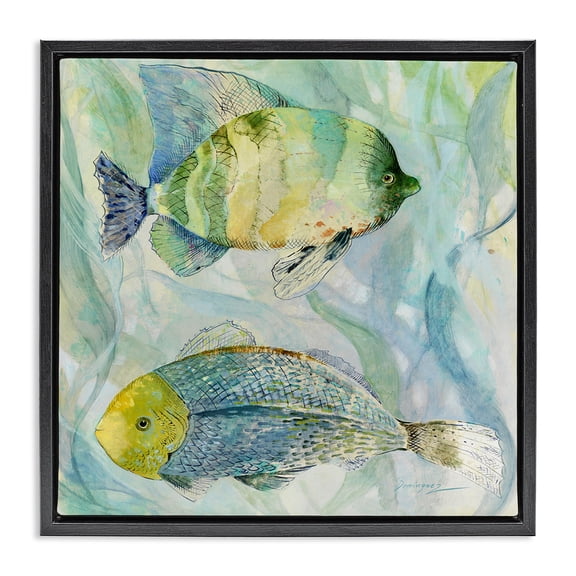 Stupell Industries Tropical Sweet Fish Duo Blue Green Black Floating Frame Canvas Art, 18 x 18, by Lorenzo Collective