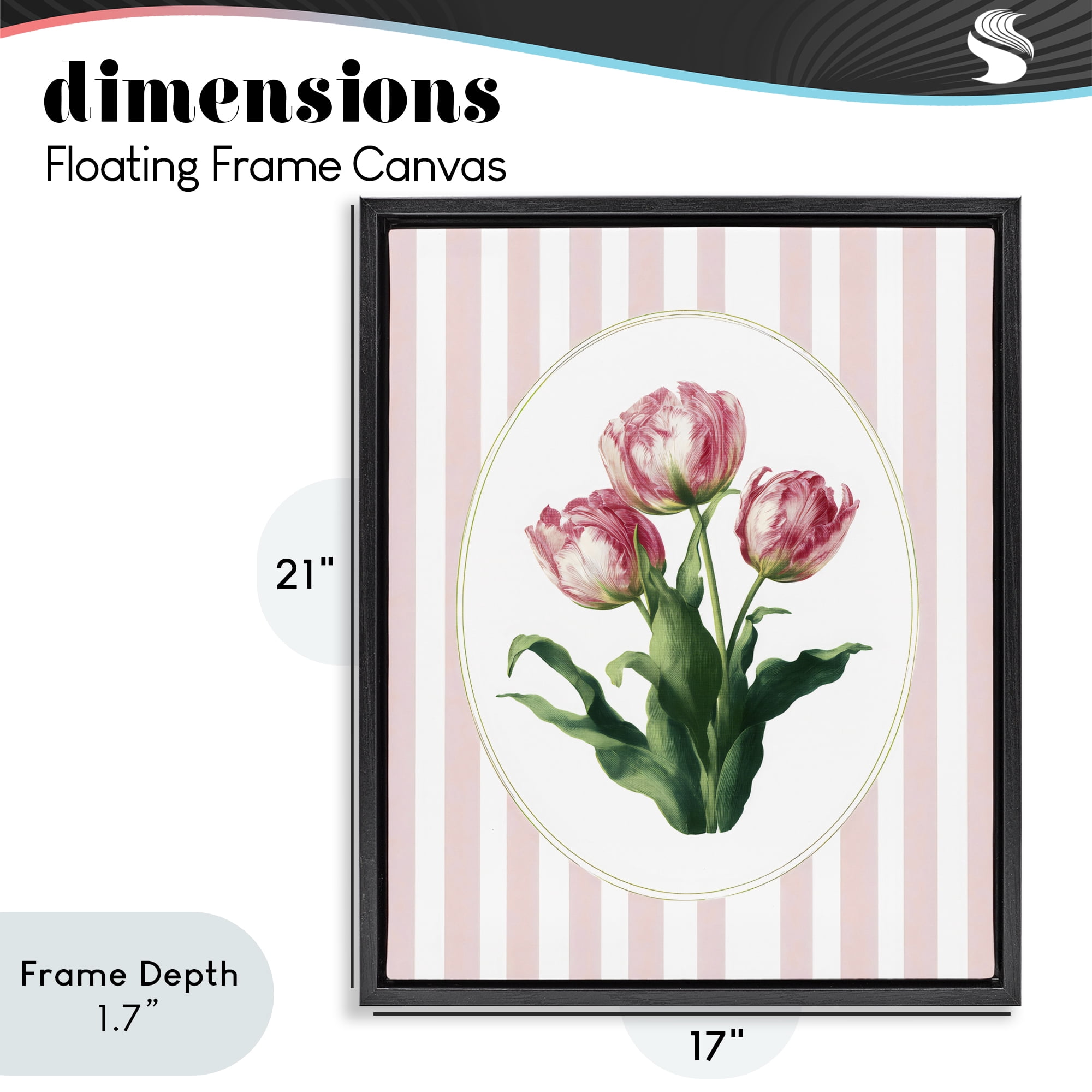 Stupell Industries Spring Tulips on Stripes Black Framed Floater Canvas Wall Art, design by Ink Drop Loft