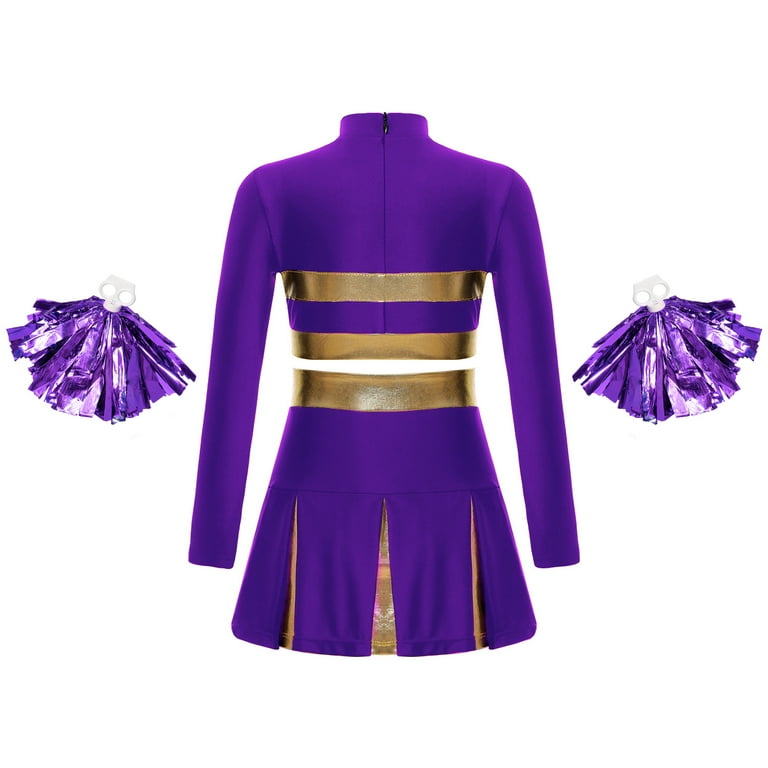 TiaoBug Kids Girls Cheer Leader Uniform Long Sleeve Crop Top