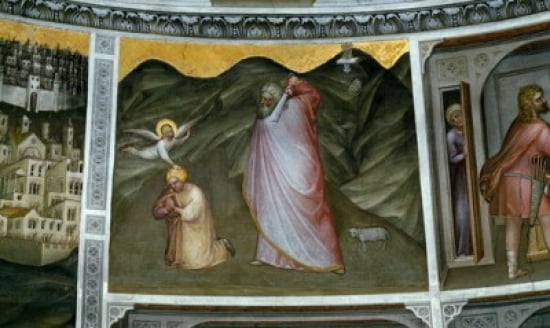Abraham and the Sacrifice of Isaac  from Scenes from the Old Testament by Giusto de Menabuoi  fresco  (Circa 1320 1391)  Italy  Padua  Padua Cathedral  Baptistery Canvas Art - Giusto de Menabuoi (24 x