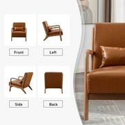 Ebello Accent Chair Mid Century Modern Arm Chair, PU Leather Reading Armchair for Bedroom Living Room Office, Camel