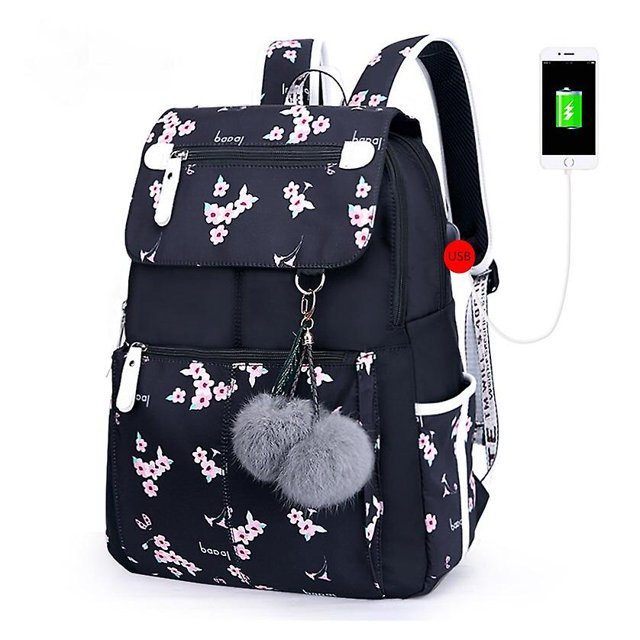 Mochila escolar YONGSHENG negra con decoración de mariposas