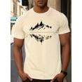 thumbnail image 4 of Men's summer 100 pure cotton fashionable casual loose fit plus mountain reflection printed round neck short sleeved T-shirt top, 4 of 9