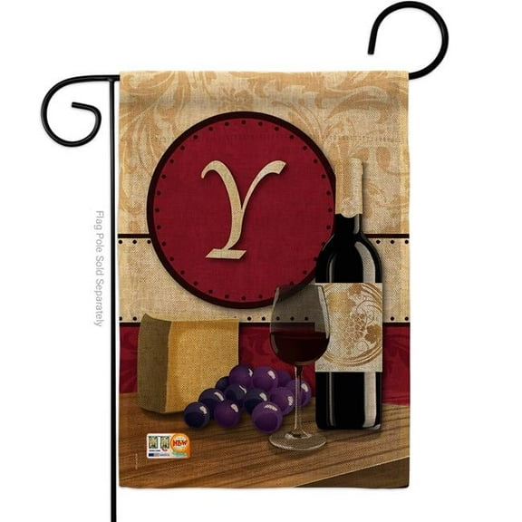 Breeze Decor BD-WI-G-130233-IP-DB-D-US14-BD 13 x 18.5 in. Wine Y Initial Burlap Happy Hour & Drinks Impressions Decorative Vertical Double Sided Garden Flag