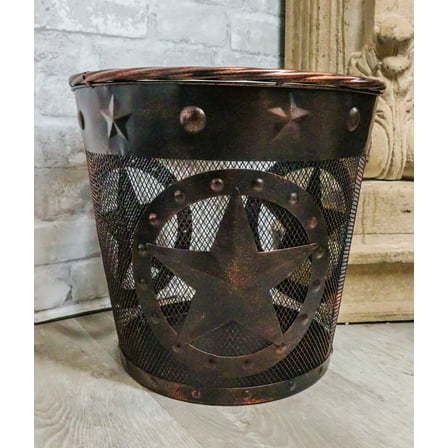 Rustic Western Lone Stars With Braided Metal Rope Trim Wire Waste Basket Bin