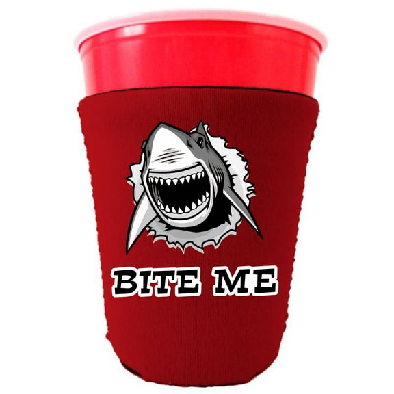 Bite Me Shark Party Cup Coolie (Red)