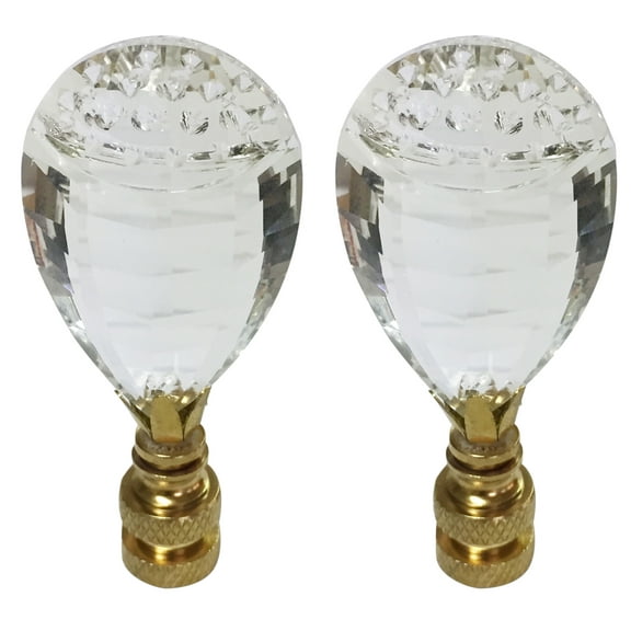Royal Designs Balloon Drop Clear K9 Crystal Lamp Finial For Lamp Shade with Polished Brass Base Set of 2