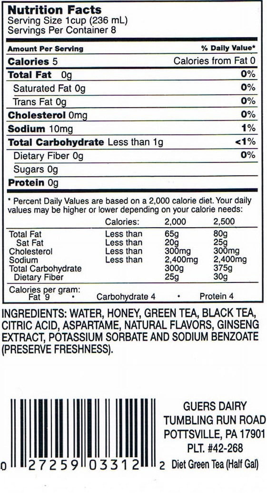 Guers Tumbling Run Dairy Diet Green Tea, Half Gallon