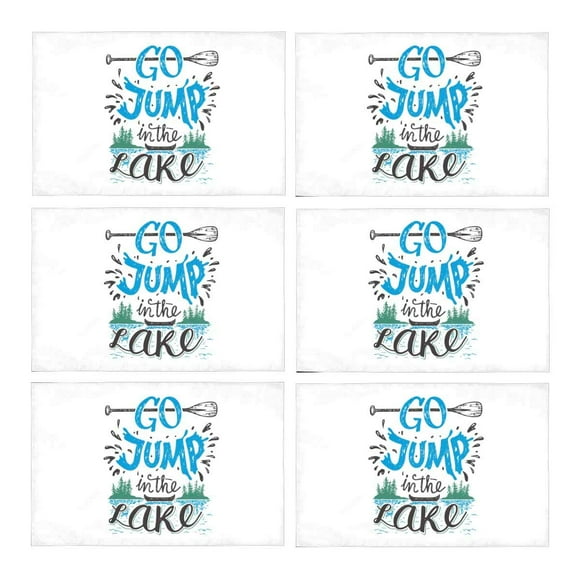 YUSDECOR Funny Summer Quote Go Jump in The Lake Canoe Fishing Theme Placemats Table Mats for Dining Room Kitchen Table Decoration 12x18 inch,Set of 6