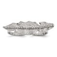 thumbnail image 1 of Stainless Steel Polished&Antiqued Leaf Two Finger 8/9 Crystal Ring Size 8, 1 of 3