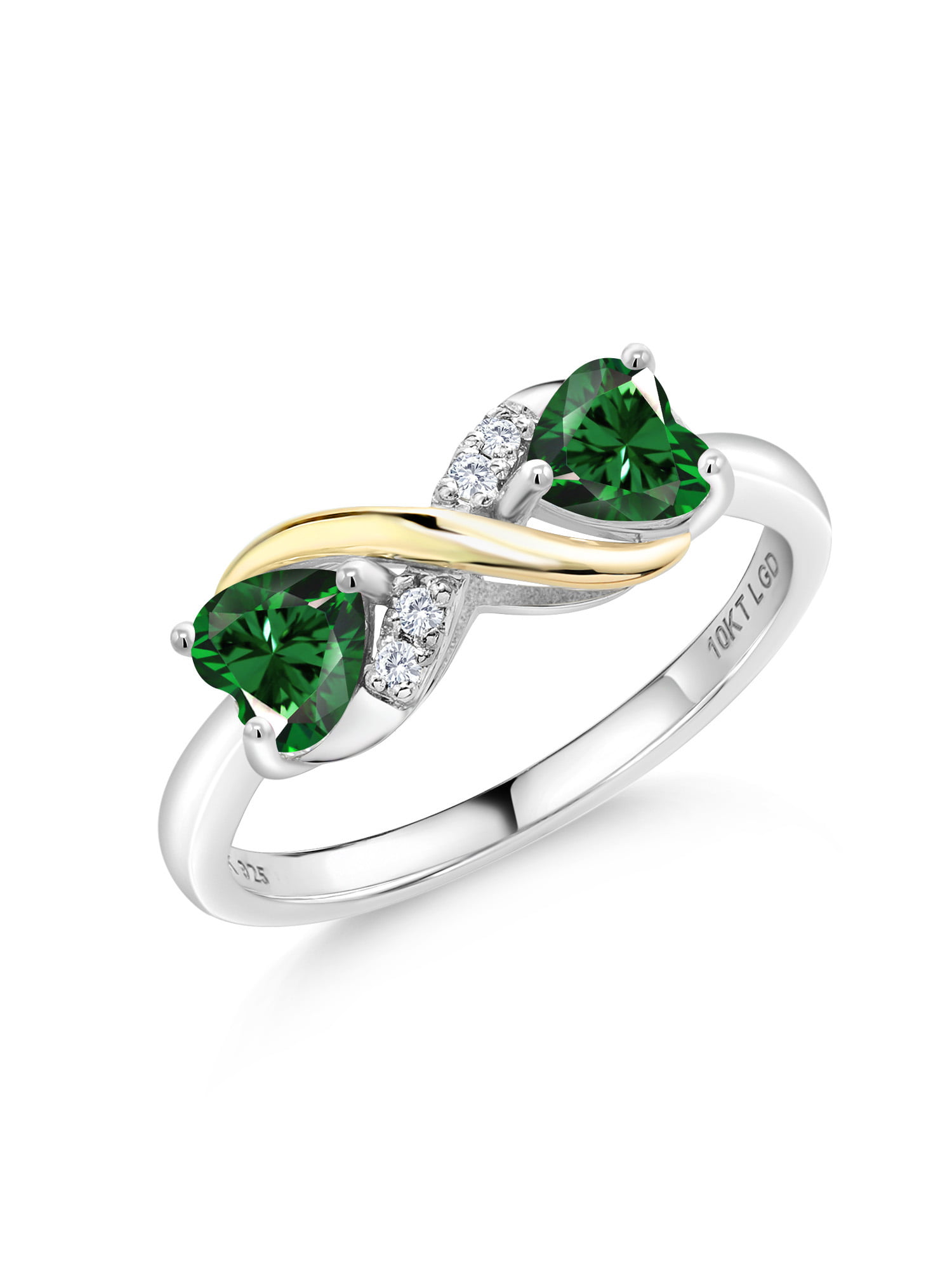 1.04ct Created Emerald and Diamond Sterling Silver Ring 